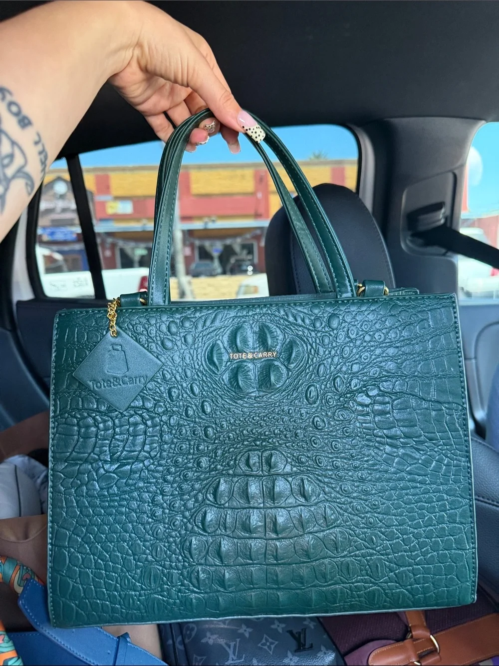Emerald Green Croc-Embossed Tote Bag